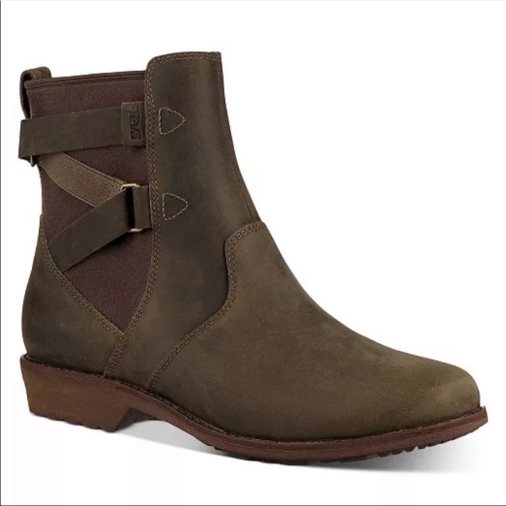 TEVA Ellery Brown Leather Waterproof Ankle Boots 6.5 Double Straps Distressed